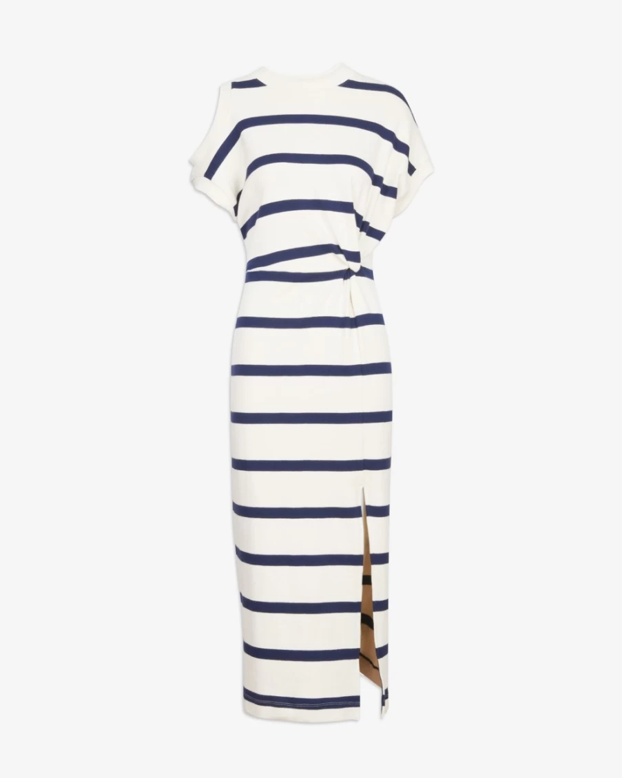 Tanya Taylor Women's Charlie Dress in Cream & Maritime Blue - Elegant Floral Print Summer Dress