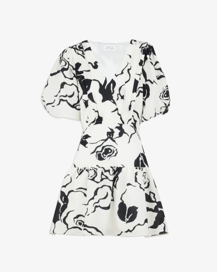 "Tanya Taylor Shayna Dress for Women - Cream & Black Elegant Style"
