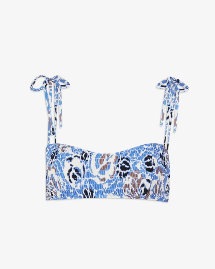 Tanya Taylor Women's Valencia Smocked Bikini Top in Marina Multi