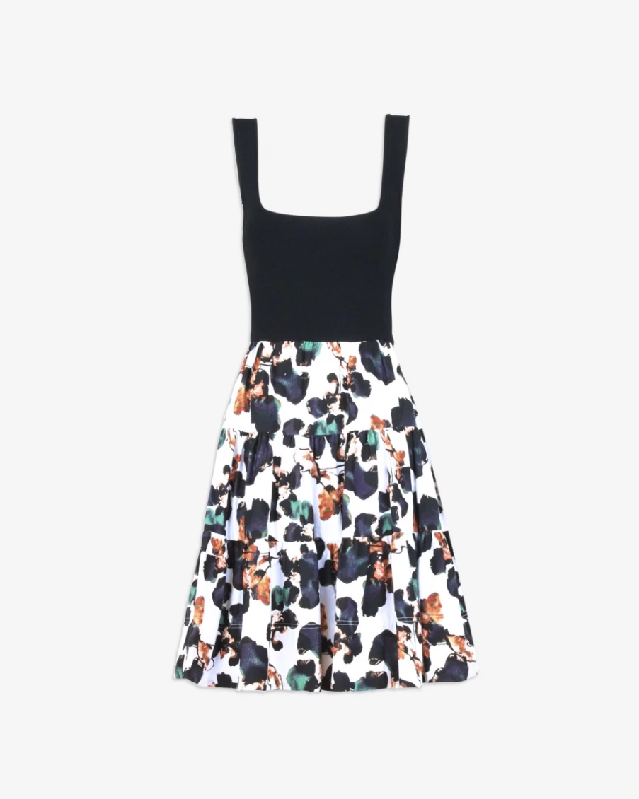 "Tanya Taylor Women's Zaye Dress in Black/Chalk Multi Floral Print"