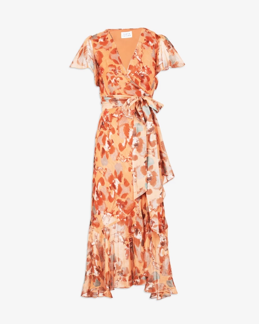Tanya Taylor Women's Blaire Dress in Melon Multi - Floral Summer Midi Dress