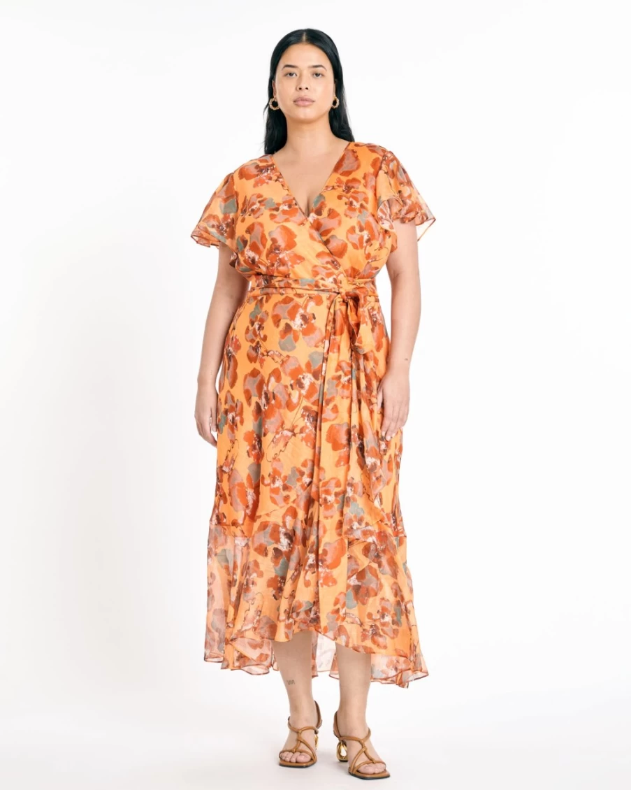 Tanya Taylor Women's Blaire Dress in Melon Multi - Floral Summer Midi Dress