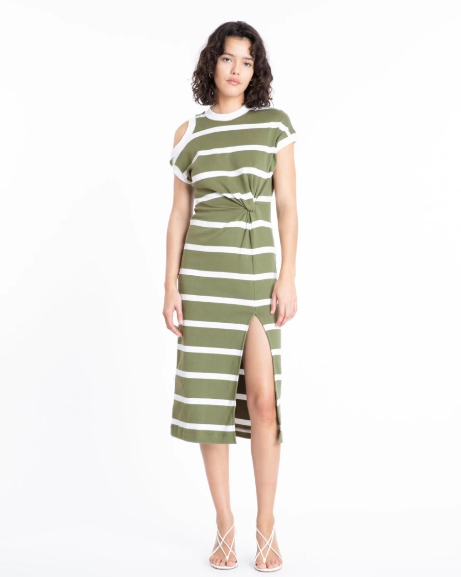"Tanya Taylor Women's Charlie Dress in Moss/Optic White – Elegant Floral Summer Dress"