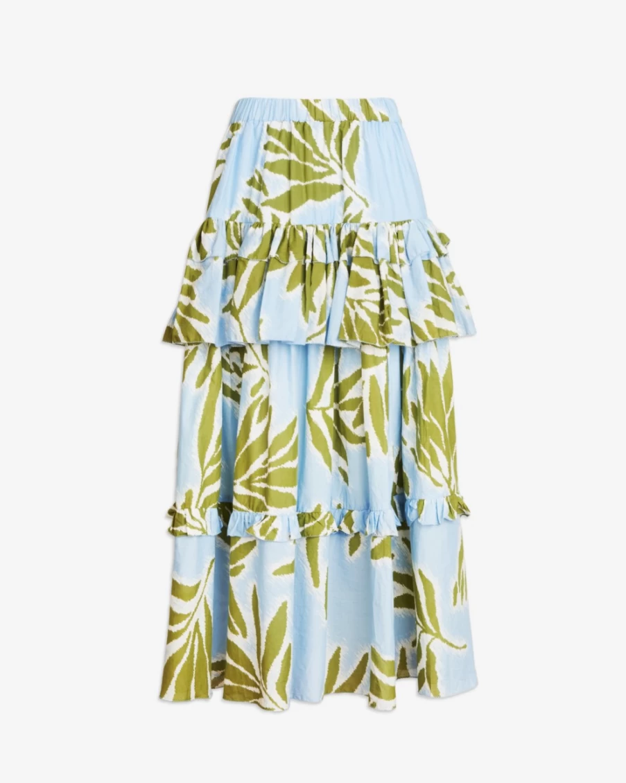 Tanya Taylor Women's Hazelle Skirt in Horizon Blue Multi - Floral Printed Midi Skirt