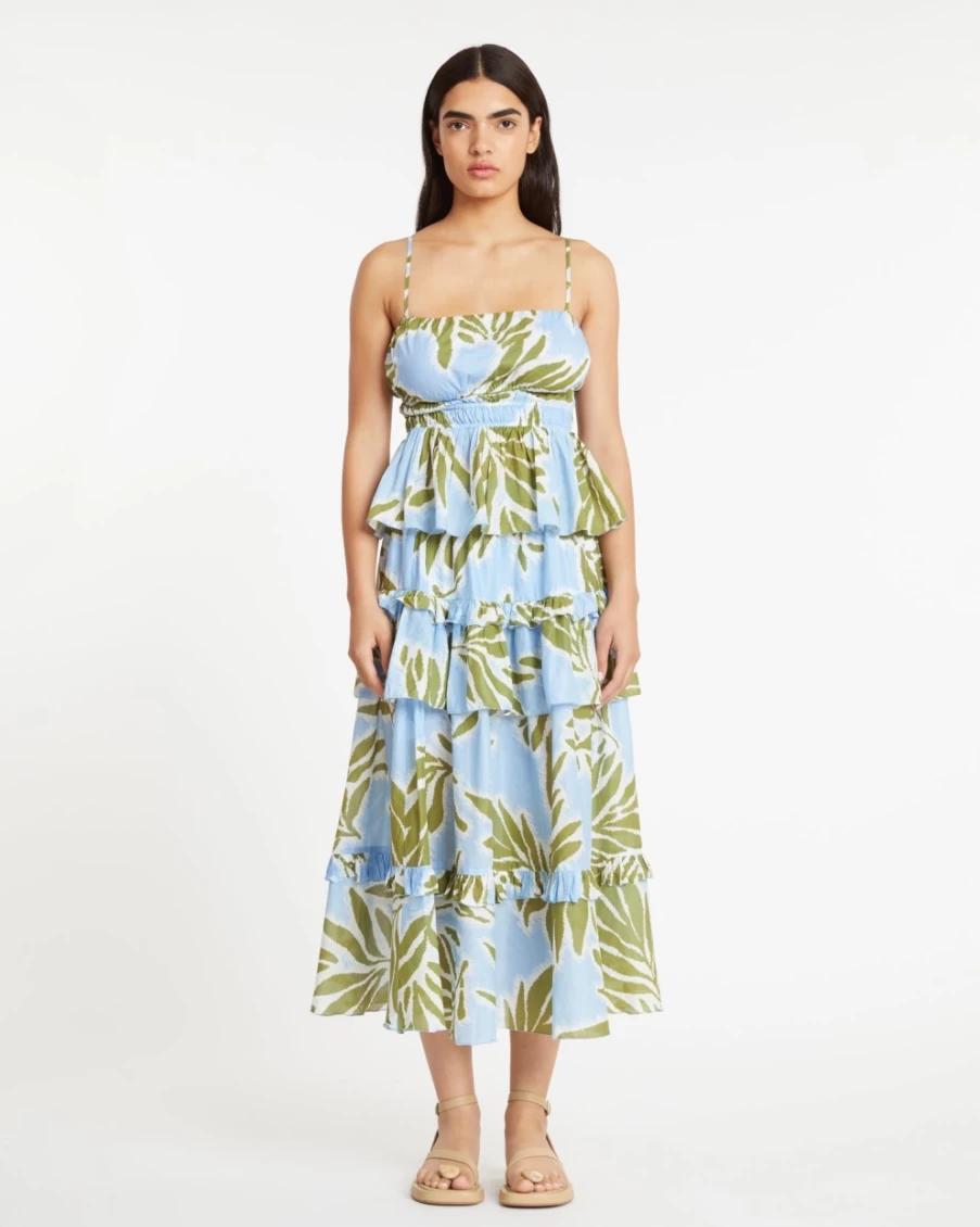 Tanya Taylor Women's Hazelle Skirt in Horizon Blue Multi - Floral Printed Midi Skirt