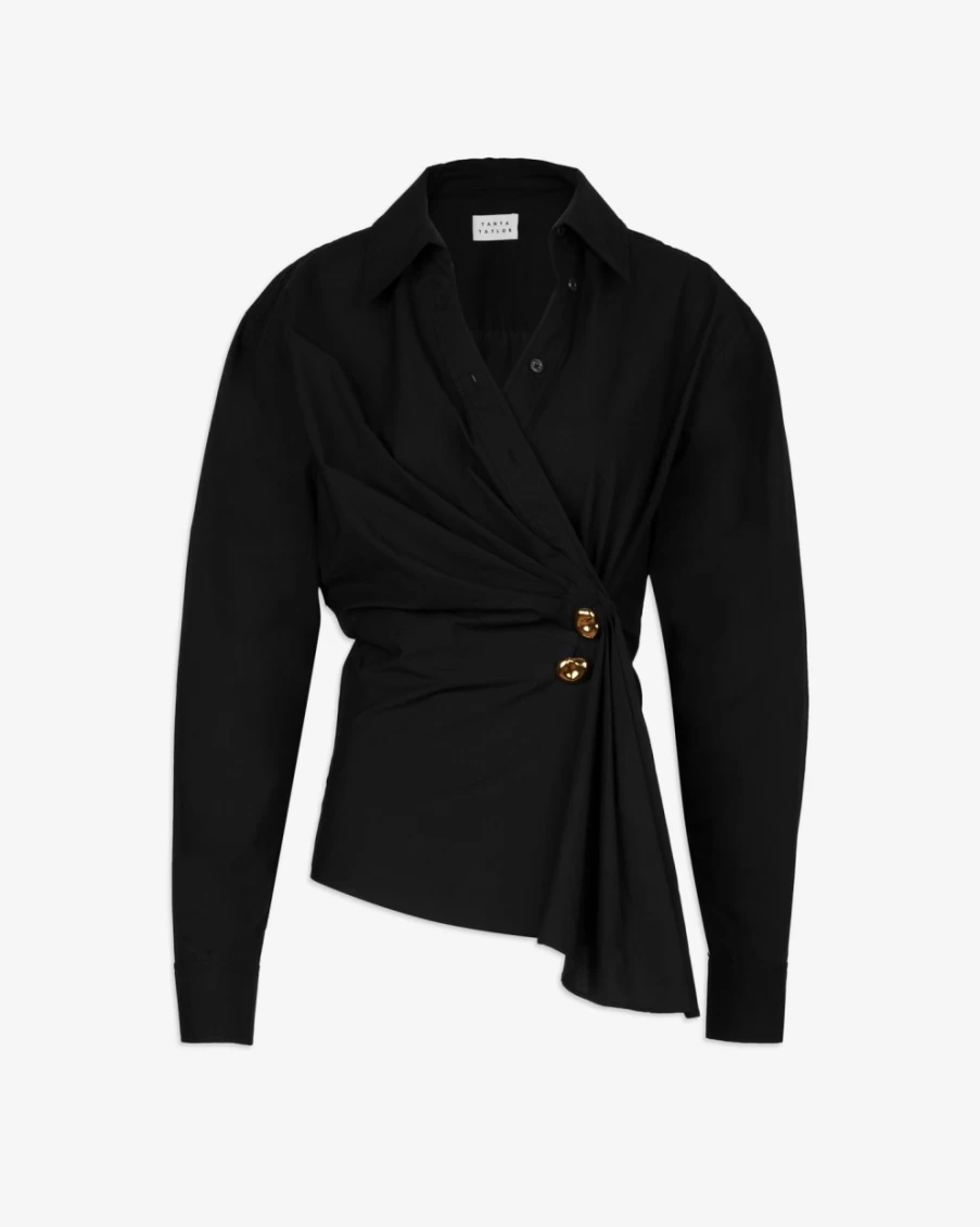 Tanya Taylor Women's Orla Top in Black - Elegant Feminine Blouse