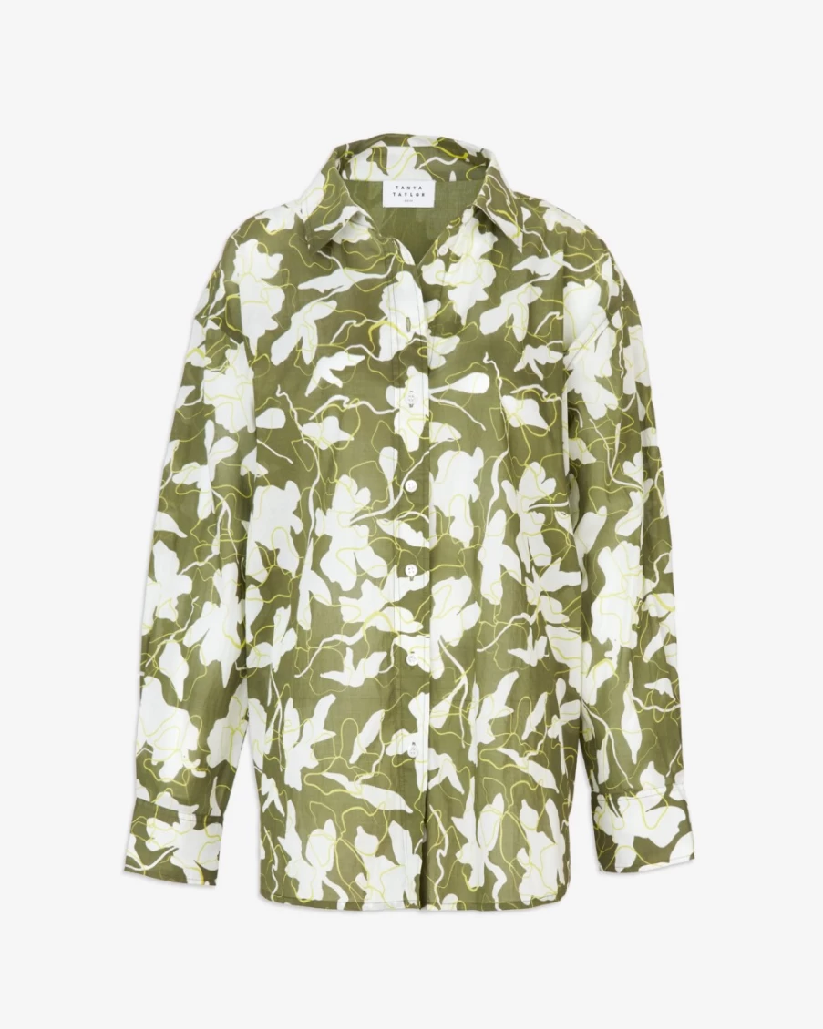"Tanya Taylor Women's Calandra Top in Moss/Kiwi Multi Color"