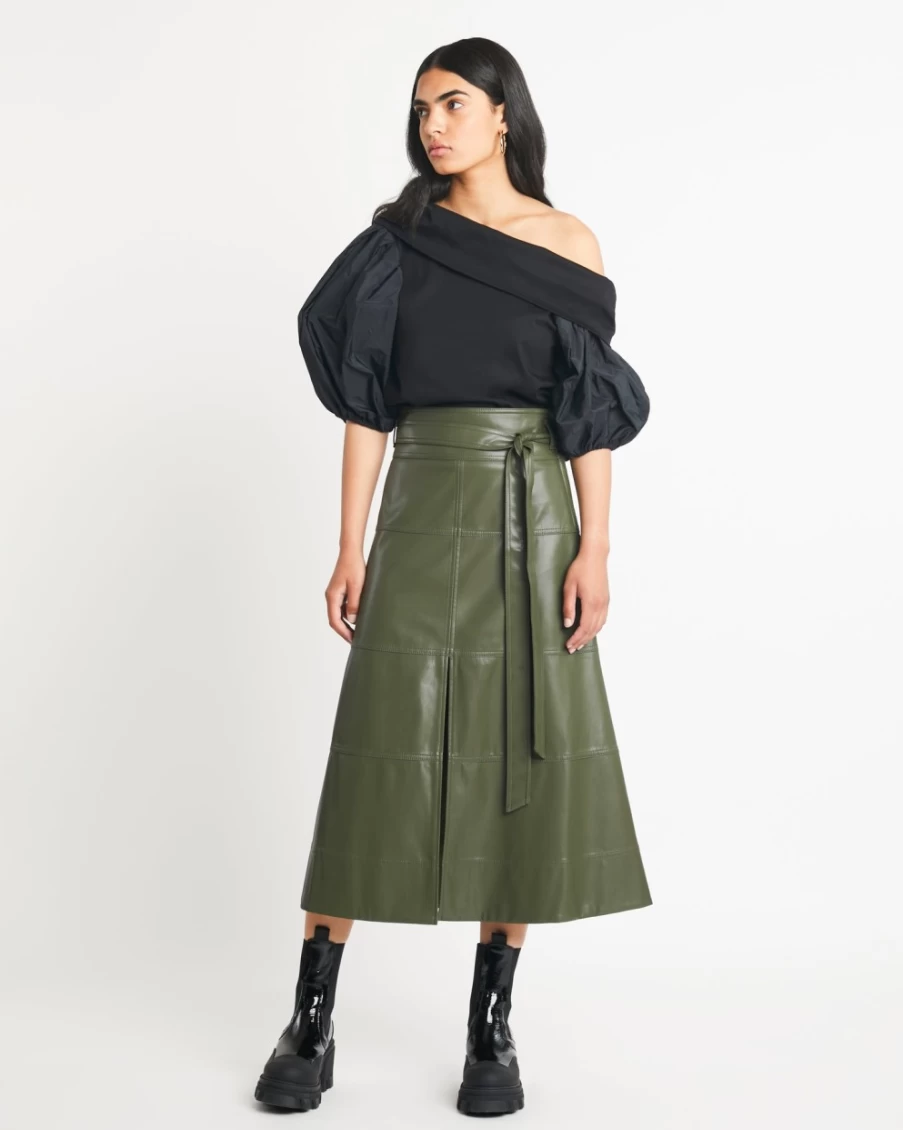 Tanya Taylor Women's Olive Hudson Skirt - Classic A-Line Midi Skirt for Women