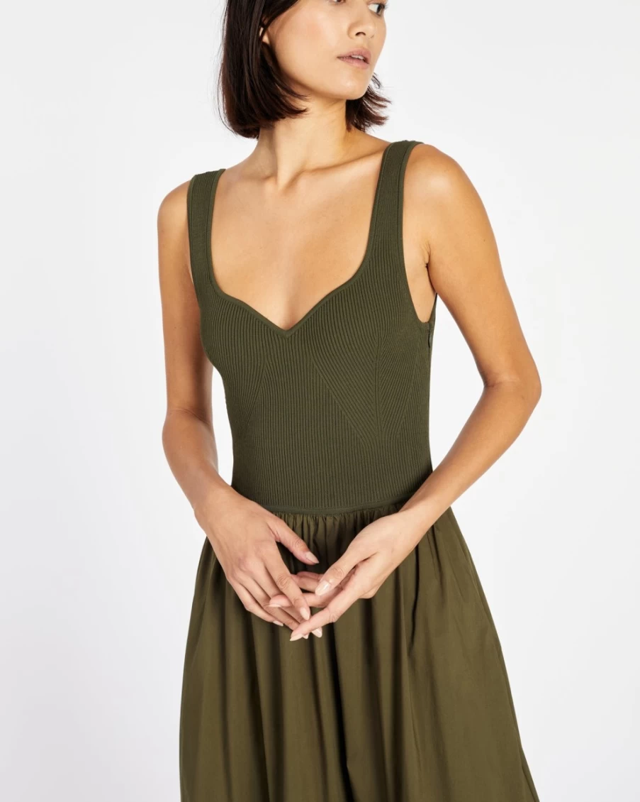 Tanya Taylor Women's Olive Josephine Dress - Elegant Flowy Olive Green Dress