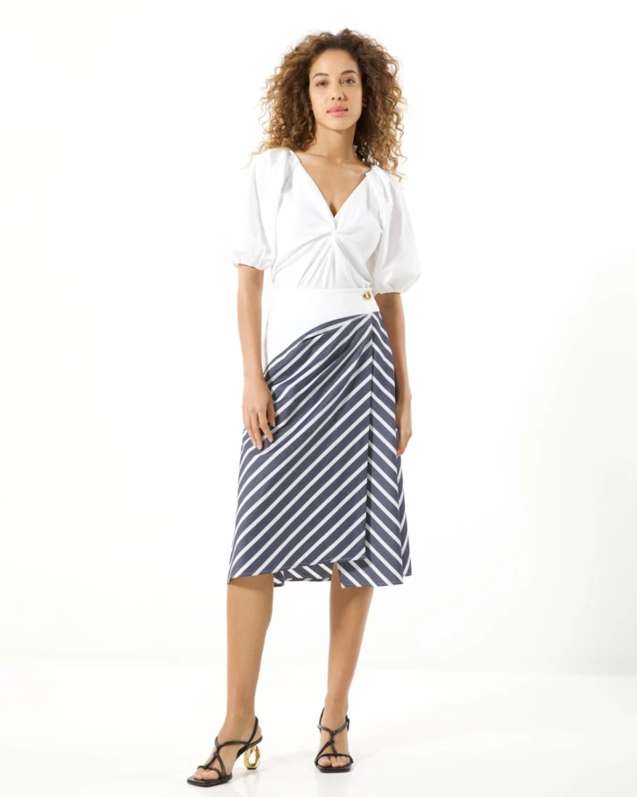 "Tanya Taylor Women's Ziggy Skirt in Dark Marina & White - Floral Print Midi Skirt"