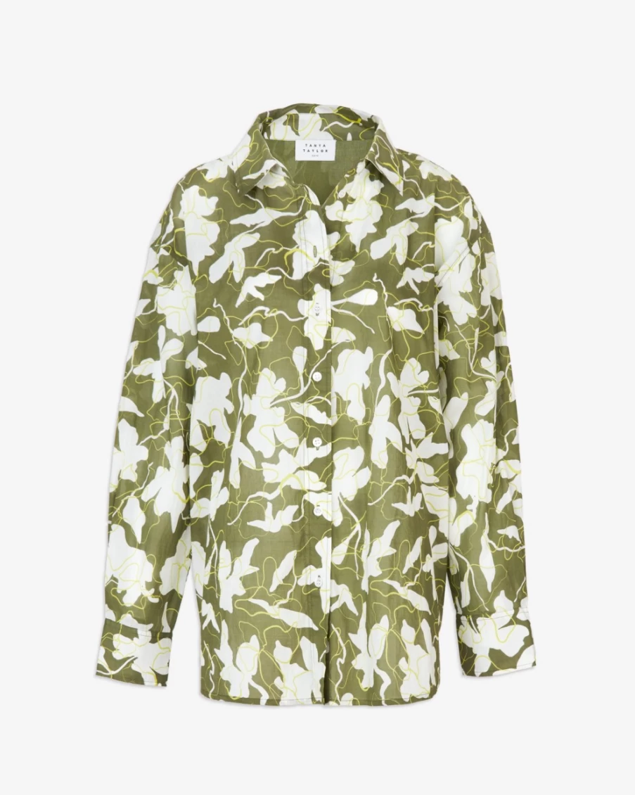 "Tanya Taylor Women's Calandra Top in Moss/Kiwi Multi Print"