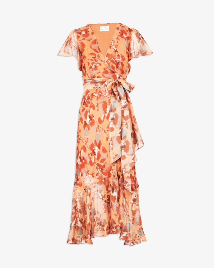 Tanya Taylor Women's Blaire Dress in Melon Multi - Floral Summer Midi Dress