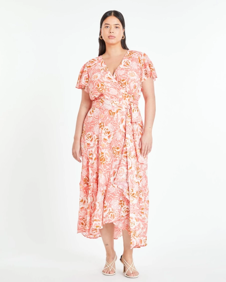"Tanya Taylor Blaire Dress for Women in Guava Multi Print | Floral Summer Dress"