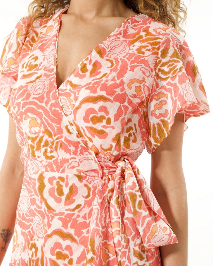 "Tanya Taylor Blaire Dress for Women in Guava Multi Print | Floral Summer Dress"